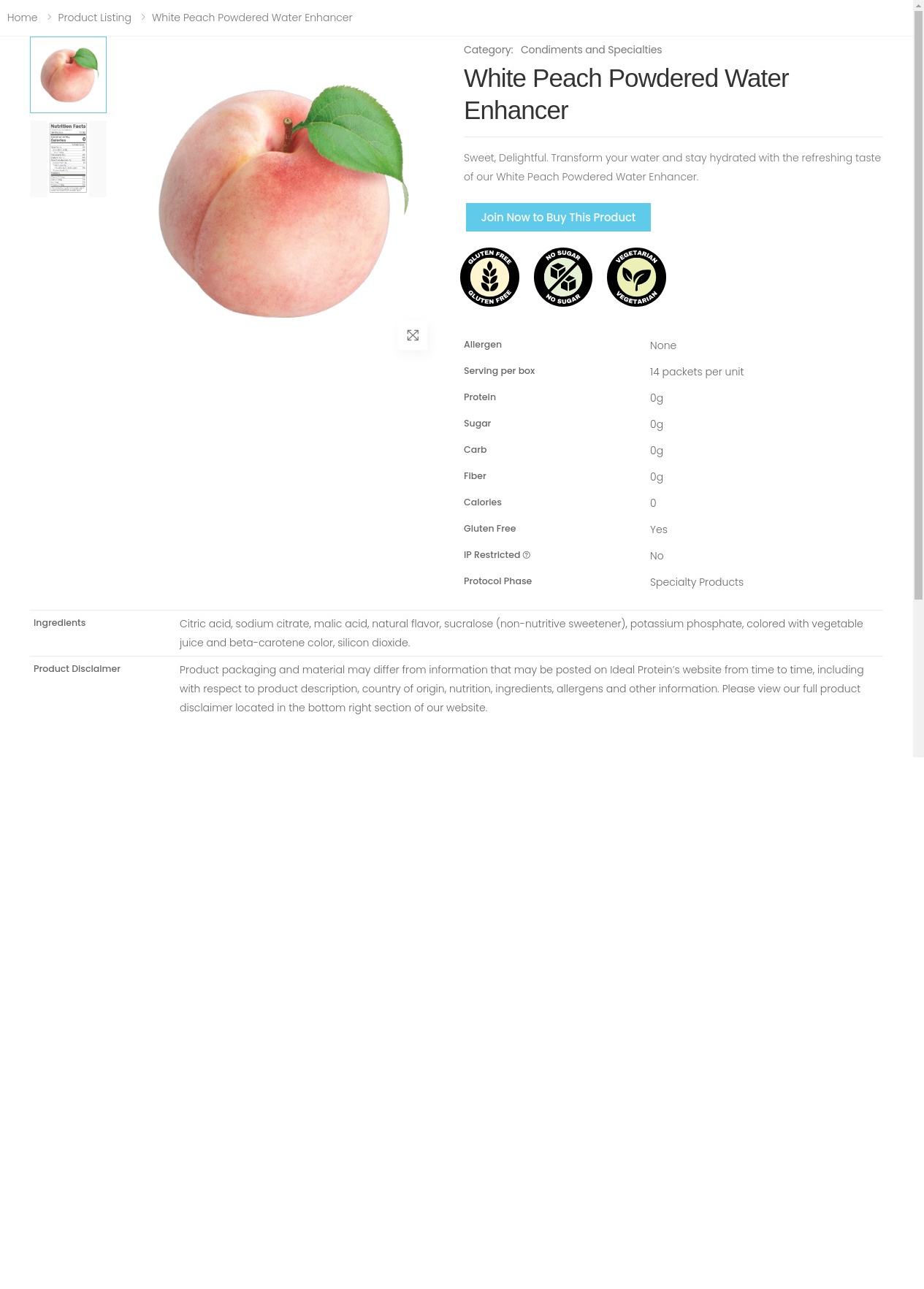 White Peach Powdered Water Enhancer